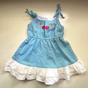 Bonnie Baby 12mo Girls Gingham Dress Embroidered Flowers Tie Shoulder